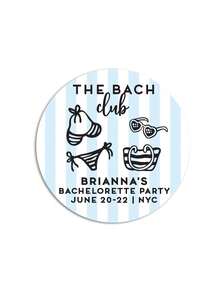 Personalized Custom Text Party Stickers, Circular Champagne Glass Labels, Beach-Themed Bridal Party Decorations, Custom Bach Party Small Gift Stickers. - Multicolor - View 17