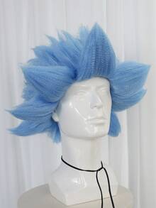 Men Light Blue Spiky Fluffy Costume Wig, Voluminous Explosive Short Synthetic Hair Wig, Scientist Styling Wig For Halloween Cosplay Themed Party Photo Props - Multicolor - View 6