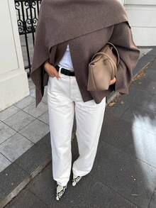 Cardigan Rajut Gaya Poncho Longgar Kasual Wanita, Cardigan Rajut Terbuka Depan Kasual Elegan Warna Polos untuk Wanita, Musim Gugur Musim Dingin - Coffee Brown - View 4