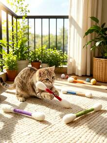1/3pcs Interactive Cat Teaser Wand, Suitable For Indoor Boredom Relief, Dental Cleaning Chew Toy, Self-Entertainment Toy, Puzzle Toy, Interactive Comforting Cat Accessory, Large Interactive Cat Kicker Toy, Game Lover Gift Accessory - Multicolor - View 2