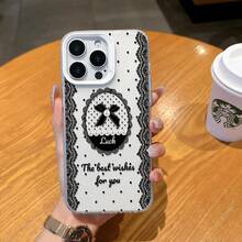 1 buah Casing Ponsel Motif Polkadot Hitam Kecil dengan Latar Belakang Putih, Trim Renda Hitam Vintage, Pita Mutiara, Bingkai Putih Inggris, Lensa, Pelindung Cakupan Penuh, Kompatibel dengan iPhone 17/17Pro/17ProMax/16/16Plus/16ProMax/16e/15ProMax/11/12/12Pro/12ProMax/13/13Pro/13ProMax/14/14Pro/14ProMax - Bingkai putih, putih tembus pandang - View 2