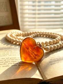 1pc Vintage Elegant Y2K Women's Heart Pendant Necklace, Suitable For Daily Wear, Vacation, Date, Party, Gathering - Red - View 3