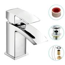 Waterfall-Style  Bathroom Faucet With Single Lever Mixer And Matching Drain Assembly - Silver - View 1