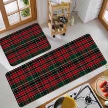 1pc Christmas Red & Green Plaid Kitchen Mat, Kitchen Rug, Door Mat, Runner Rug, Area Rug, Christmas Carpet - Multicolor - View 7