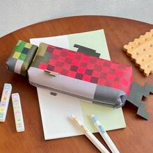 1pc Pixel Game (My World) Salmon Color Pencil Case, MC Stationery Storage Bag, Pixel Style Pencil Case, Cosmetic Storage Bag, Digital Storage Bag, Small Item Storage Bag, Suitable For Study, Work, Travel And Daily Use, Perfect For Students And Women, Back To School, School Supplies, Gift - A - View 1