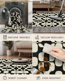 Latte&Fog Alfombras de 153 x 215 cm para Sala de Estar y Dormitorio,Moderna Abstracta Lavable, de Pelo bajo Antideslizante Estilo Boho para Sala de Estar, Oficina, Dormitorio(Negro 5x7ft) - Albaricoque - Ver 7