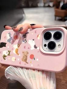 Cute Cartoon Cat Apple Bow Red Apple Pattern Shockproof Phone Case, Full Coverage Anti-Drop Minimalist Style, Suitable For Daily Use, Compatible With IPhone 18/18Pro/18Pro Max/16/16 Pro/16 Plus/16 Pro Max/17/17 Pro/17 Pro Max/15/15 Pro/15 Pro Max/15 Plus/14/14 Pro/14 Pro Max/13/13 Pro/13 Pro Max/12/12 Pro/12 Pro Max/11/7/8, Birthday Gift, Back To School Gift, Christmas Gift, Suitable For Women's Daily Use - Pink - View 4