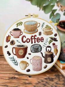 1 buah, ukuran 20*20cm/7.9*7.9in, Perlengkapan Bordir Kedai Kopi, Set Bordir Buatan Tangan DIY untuk Pemula Dewasa, Hadiah Rumah, Hadiah Menjahit Wanita, Termasuk Panduan Pengguna, Kain Pola Cetak, Bingkai Bordir, Jarum dan Benang. - Kedai kopi - View 7