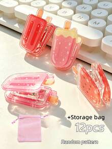 16/12/8/4/1pc Ice Cream Strawberry Watermelon Shaped Multifunctional Acrylic Clips, Summer Ice Cream Popsicle Shaped Storage Clips, Photo Clips, Colorful Folder Clips, Creative Ledger Folder Clips, Sealing Clips, Memo Clips, Diary Decoration Gifts - Multicolor - View 13
