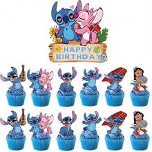 Best Seller Recommended Dessert Decoration 41pcs Stitch Theme Banner Backdrop Large & Small Cake Toppers Cake Decor Set Birthday Cake Dessert Decoration - View 17
