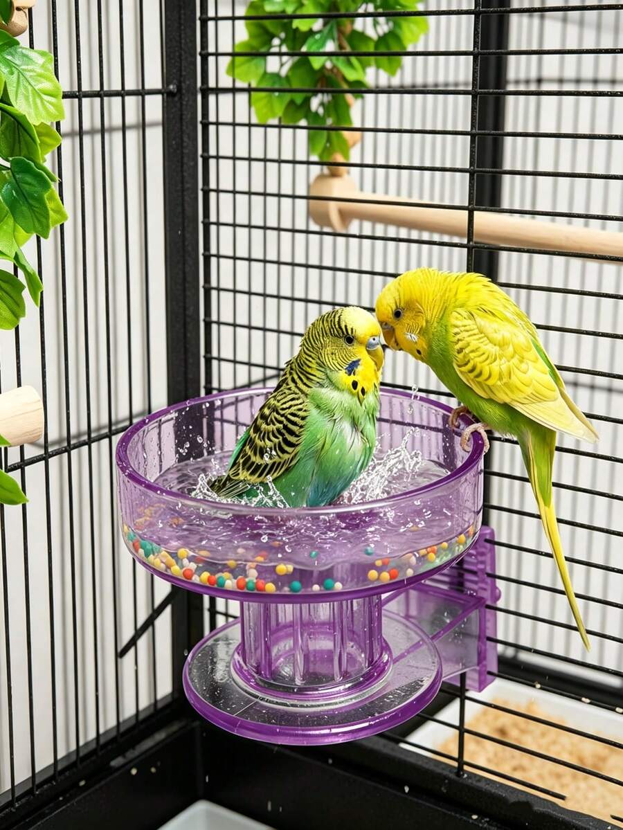 1件鸚鵡籠鳥浴盆－懸掛式洗澡盆、鸚鵡洗澡盒、鳥籠配件洗澡用品、便攜式鸚鵡洗澡盆兼餵食器