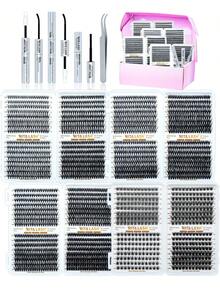 RITALASH RITA 2560/640pcs Eyelash Cluster Set 20D+30D+40D+50D+60D+80D+W05+W06+W02+W04 Thickened Cluster Eyelash Extensions 10-16mm Single Cluster Eyelash Extensions DIY Home Eyelash Extensions With Adhesive, Sealer And Tweezers - Black - View 1