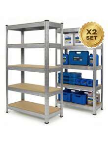 Metal Storage Shelving Unit Set Of 2 With 5 Adjustable MDF Shelves 180 * 90 * 40 Cm, Boltless Galvanized Steel Garage Storage Rack With 875 Kg Load Capacity Per Unit, Converts Into Smaller Modules, Ideal For Garage, Workshop, Basement And Storage - View 1