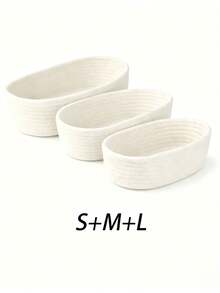 Cesta de almacenamiento ovalada para escritorio, organizador de llaves para la entrada, cesta de almacenamiento de cosméticos para la mesita de noche del dormitorio, cesta tejida, 3 tamaños disponibles - Blanco - Ver 8
