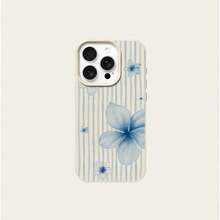 1 buah Casing Ponsel Bahan TPU Motif Bunga Garis-garis Biru Muda Kompatibel dengan iPhone 17 Pro Max/17/16 Pro Max/15/13/12/11/ S20 FE/A15/S24/A55/ Note 11/Note 12/Note 13 Pro Pelindung Lembut Anti Jatuh Cakupan Penuh - Putih - View 5