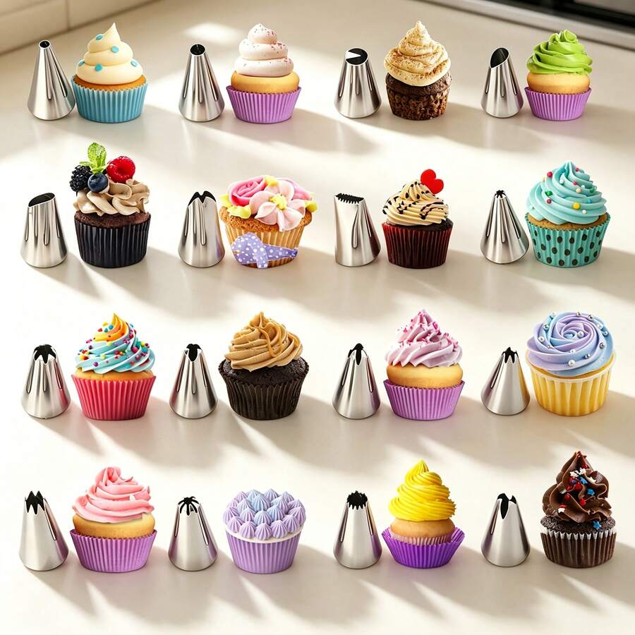 16pcs Stainless Steel Piping Tips, Multi-Size Decorating Nozzles, Professional Tools For Cake And Dessert Decoration, Reusable And Easy To Clean, Cream Flowers, Frosting Cookies, Cookies, Macarons, Meringue Making
