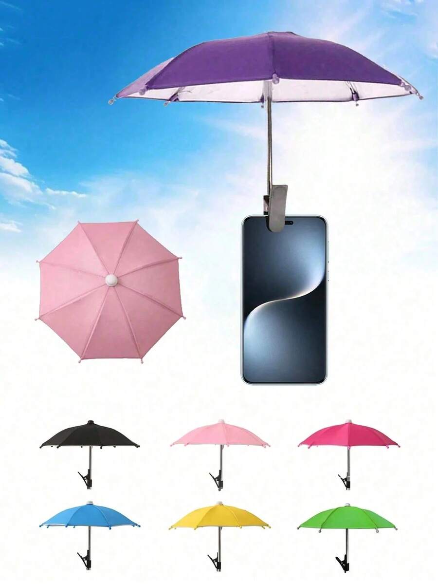 Phone Clip-On Sunshade/Sunshade, Cute Outdoor Waterproof Anti-Glare Sunshade With Phone Holder, UV Protection Mini Umbrella, Suitable For Light Rain, Universal Phone Sunshade, Outdoor Anti-Glare Phone Sunshade, Travel Essential - Multi-color - View 1