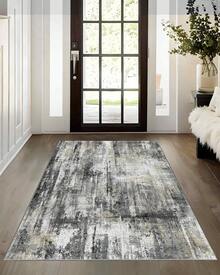 Latte&Fog Alfombras de 153 x 215 cm para Sala de Estar y Dormitorio,Moderna Abstracta Lavable, de Pelo bajo Antideslizante Estilo Boho para Sala de Estar, Oficina, Dormitorio(Negro 5x7ft) - Gris - Ver 2