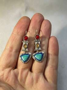 2pcs Women's Earrings, Silver Metal, Geometric Water Drop Pendant, Vintage Style Delicate Ear Jewelry, Daily Commute Outfit, Holiday Gift - Multicolor - View 5