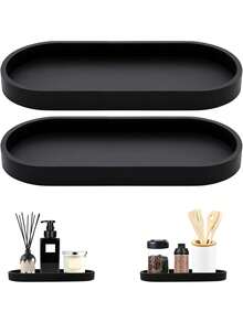 1pc/2pcs Oval Vanity Tray Bathroom Countertop Storage Tray Kitchen Sink Sponge Holder Soap Dispenser Silicone Tray Suitable For Perfume Jewelry Candles - Multicolor - View 2