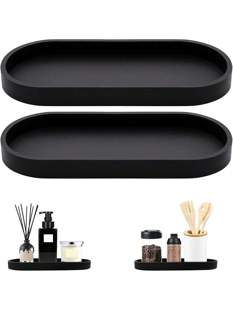 1pc/2pcs Oval Vanity Tray Bathroom Countertop Storage Tray Kitchen Sink Sponge Holder Soap Dispenser Silicone Tray Suitable For Perfume Jewelry Candles