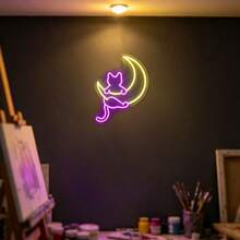 1pc Anime Cat Moon LED Neon Light, USB Powered Wall Decor Lamp, Suitable For Room, Bedroom, Store, Ideal Gift For Family And Friends, Low Voltage , Glass Sticker Accessory, Unbreakable Base, No Overheating - Rose Red and Lemon Yellow - View 8