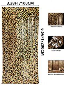 1/3//5 Peças Cortina com Borlas Estampa de Leopardo, Cenário de Festa Selvagem na Selva, Cortina de Borlas de Alta Densidade 1M*2M, Decoração Pendurada com Padrão Animal para Halloween, Dia dos Namorados, Despedida de Solteira, Casamento, Formatura, Restaurante & Decoração de Aniversário - Multicolorido - Visão 5