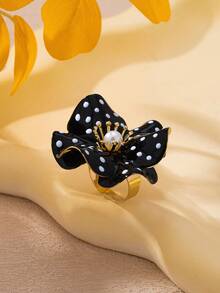 1pc Fashion Metal Dopamine Colorful Enamel Polka Dot Flower Pendant Ring, Suitable For Women's Daily Wear, Summer Vacation And Party - Flowers - View 5