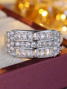 1pc Fashionable Vintage 3-Layer Curved Wide Band Exquisite Ring, Elegant Luxury Women's Daily Commute Versatile Finger Ring, Gift For Girlfriend Confession - ring - View 14