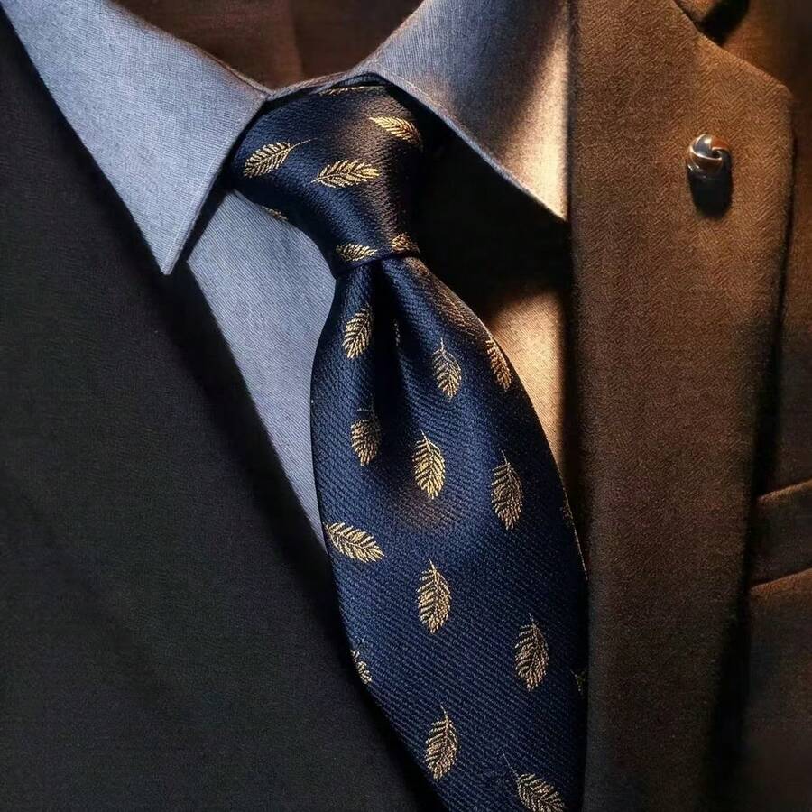 1pc High-End Fashion Tie Suitable For All Seasons, Daily, Business, Casual, Banquet And Wedding - Gold Leaf - View 1