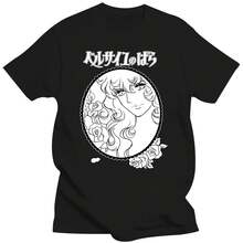Camisetas de moda para hombre La Rosa de Versalles, camiseta de algodón de manga corta, camiseta de moda, camisetas de manga Lady Oscar, ropa holgada - Negro - Ver 1