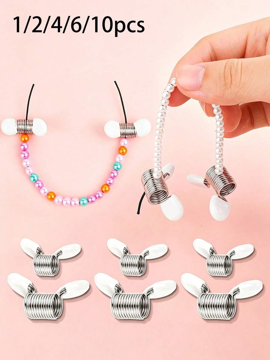 Bead Stopper Spring Clamp, Jewelry Making Bead Stopper, Spring Bead Clamp With White Handle, Creative Wire End Bead Clamp, Jewelry Making Tool To Prevent Beads From Falling, Suitable For Handmade Bracelets And Necklaces - Multiple Styles - View 1