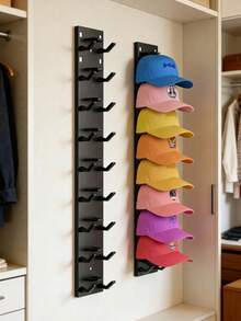 2pcs/1pc Baseball Cap Storage Rack, Wall-Mounted Hat Holder, Strong Adhesive Fixing Storage Rack, Can Hold 10 Hats At Once, Suitable For Door Panels And Cabinets, Supports Multi-Layer And Double-Layer Installation - View 1