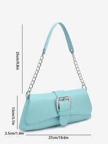 1pc Vintage Button Decor Blue Shoulder Chain Underarm Bag, Suitable For Dating, Outing, Party - Mint Blue - View 6