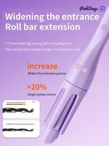 PinkSings Automatic Hair Curler Rotating Curling Iron Straightener And Curler | 2-In-1 Styling Tool, Smart Timer, Ceramic Coating, 3 Temperature Settings, Dual Voltage Travel Compatible - Purple - View 6