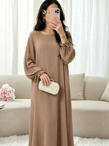 Elegant Double Layer Khimari Long Robe, Pearl Decorated Drawstring Sleeves, Loose Fit Modest Long Dress, Suitable For Middle Eastern Women - Multicolor - View 7