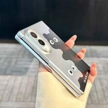 可愛黑色貓咪圖案電鍍銀手機殼，適用於 Galaxy Z Fold8 Wide Fold8 背蓋 - 銀色 - 查看 3