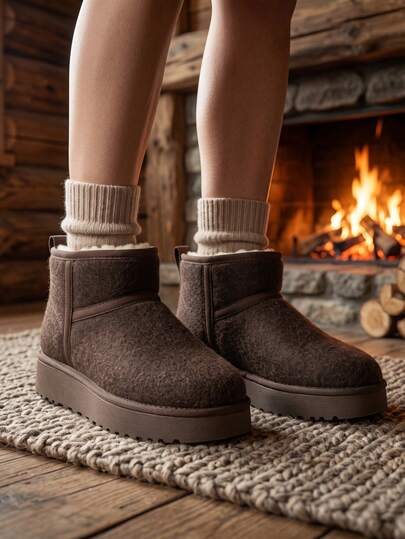 Women's Winter New Versatile Thick Sole Round Toe Snow Boots, Thermal Lined Warm Outdoor Shoes