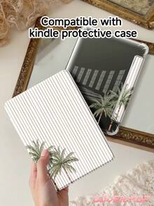 Brown Striped & Coconut Tree Pattern Tablet Protective Case, Compatible With IPad 9.7/10.2/10.5/10.9/12.9/Pro 11, 10th Gen, Galaxy Tab S6 Lite 10.4", Kindle Paperwhite 12th Gen 2024, Kindle (11th Gen - 2024), Soft Shockproof, Smart Stand/Auto Wake/Sleep, Y-Fold Tablet Cover, Multiple Viewing Angles, Summer Ocean Elements - Multicolor - View 9