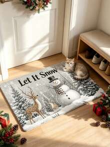 1/2pcs Christmas Snowman Kitchen Mat, Door Mat, Living Room Rug, Small Living Room Rug, Bedroom Rug, Living Room Home Decor, Outdoor Rug, Washable Rug - Multicolor - View 4