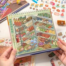 Libro de Colección de Pegatinas de Escena de Almacenamiento de Codificación Inmersiva, Pegatinas de Tienda de Escena en Miniatura DIY Hechas a Mano Divertidas - Simulador de mercancías [10 escenas únicas] con líneas de posicionamiento - Ver 2