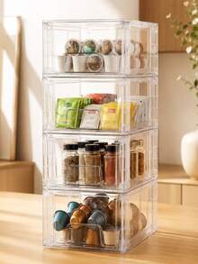 4pcs Transparent Stackable Drawer Storage Boxes, Clear Pull-Out Organizer Bins, Suitable For Cosmetics, Bathroom Vanity, Desk, Kitchen Cabinet, Office - Clear - View 8