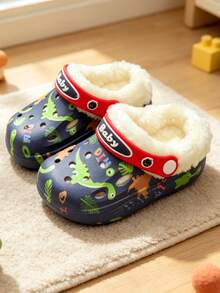 New Cartoon Dinosaur & Rabbit Decor House Slippers, Suitable For Boys & Girls Daily Home Wear, Soft & Warm Lining - Navy Blue - View 8