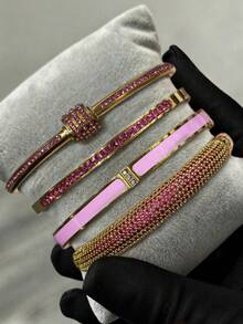 1/4 Piezas Conjunto de Pulseras de Acero Inoxidable Chapadas en Oro de 18K con Corazón de Strass Apilable Estilo Y2K, Conjunto de Joyas Personalizadas para Mujer, Adecuado para Uso Diario de la Mujer, Joyas Impermeables y Resistentes al Desvanecimiento, Regalo para Amigos, Familia, Mamá, Novia, Uso en Festivales de Música y Fiestas - Dorado - Ver 10