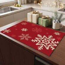 1pc Christmas Snowflake Pattern Dish Drying Mat, Coffee Machine Mat, Absorbent Non-Slip Heat-Resistant Table Protector, Kitchen Table Mat For Holiday Table Setting And Drainage, Festive Decorative Placemat, Multi-Purpose Kitchen Mat, Home Gift, Tabletop Decor - XYLSD-850 - View 5