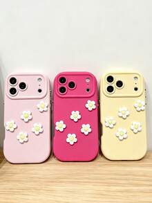 KOOLIFE 1pc Soft Solid Color Phone Case For Apple 17/16/15 Pro Max, Decorated With 3D Floral Pattern, Anti-Slip Soft TPU + PC Wear-Resistant Frame, Camera Bump Protection, Suitable For Daily Use And Holiday Gifts - Pink + Yellow Flower - View 4