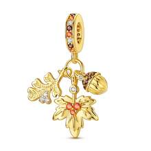 1 Pc 18K Gold Plated Autumn Maple Leaf Wheat Acorn Sunflower Series Charm Fit Bracelet For Diy Jewelry Making, Ideal Choice For Women Jewelry Gift - Gold Or Silver - View 17