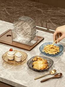 Stackable Transparent Gold Rim Floral Glass Plate Storage Tray Set, Suitable For Christmas And Halloween Party Tableware, Tableware Set, School Supplies, Halloween Home Decor, Daily Necessities, Plate Set And Autumn Home Decor - Transparent Lace Plate 15cm - View 7