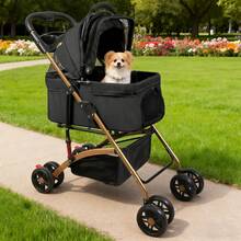 Pet Stroller With 4 Swivel Wheels With Brakes, Load Capacity 30 Kg, Cat Stroller, Removable Stand, Storage Basket Cushion For Small/Medium Dogs - Black - View 3