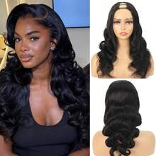 U Part Body Wave Human Hair Half Wigs Glueless For No Sew In No Leave Out 180% Density U Part Body Wave Wig Human Hair Natural Black Color 100% Human Hair Glueless - Natural Black - View 12